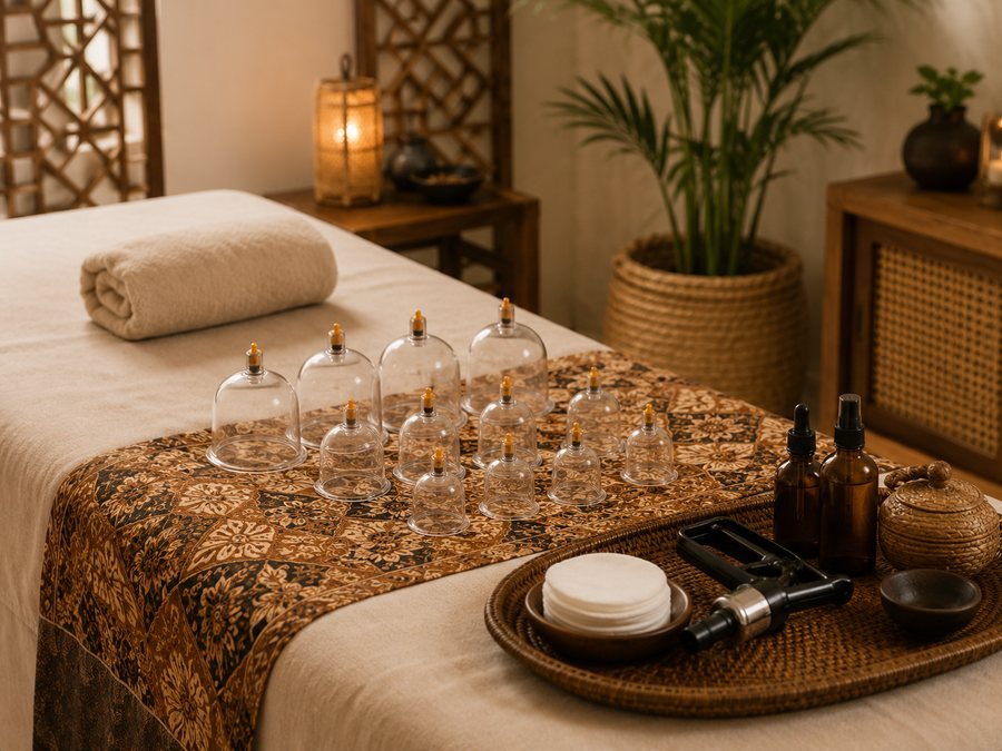 Warm treatment setup for a full body hijama session
